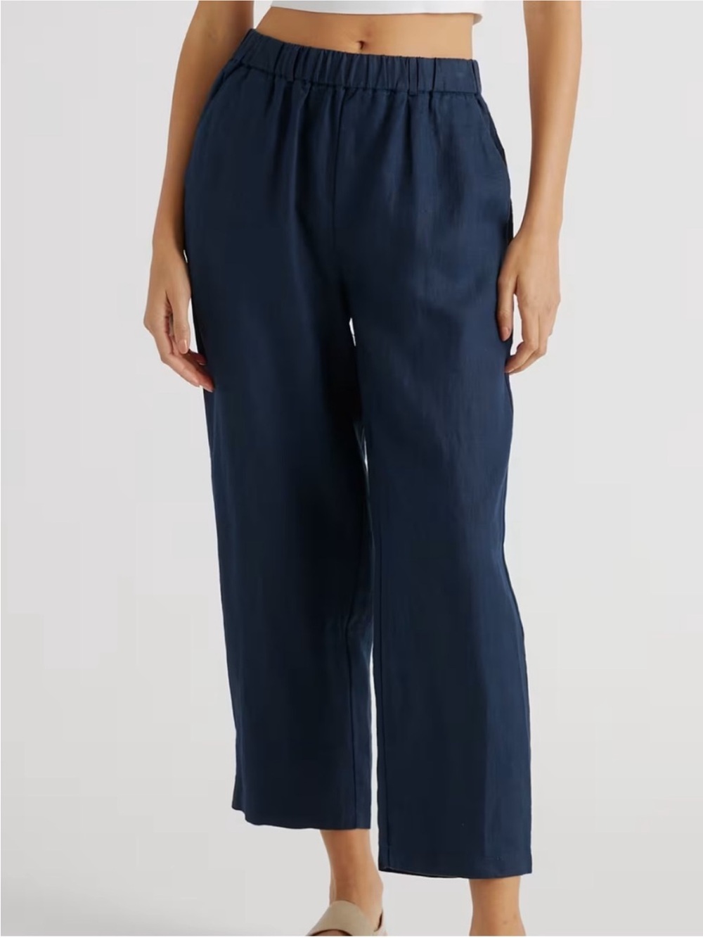 Quince Women's Navy Blue Linen Ankle Pull On Pants Size XL 8990